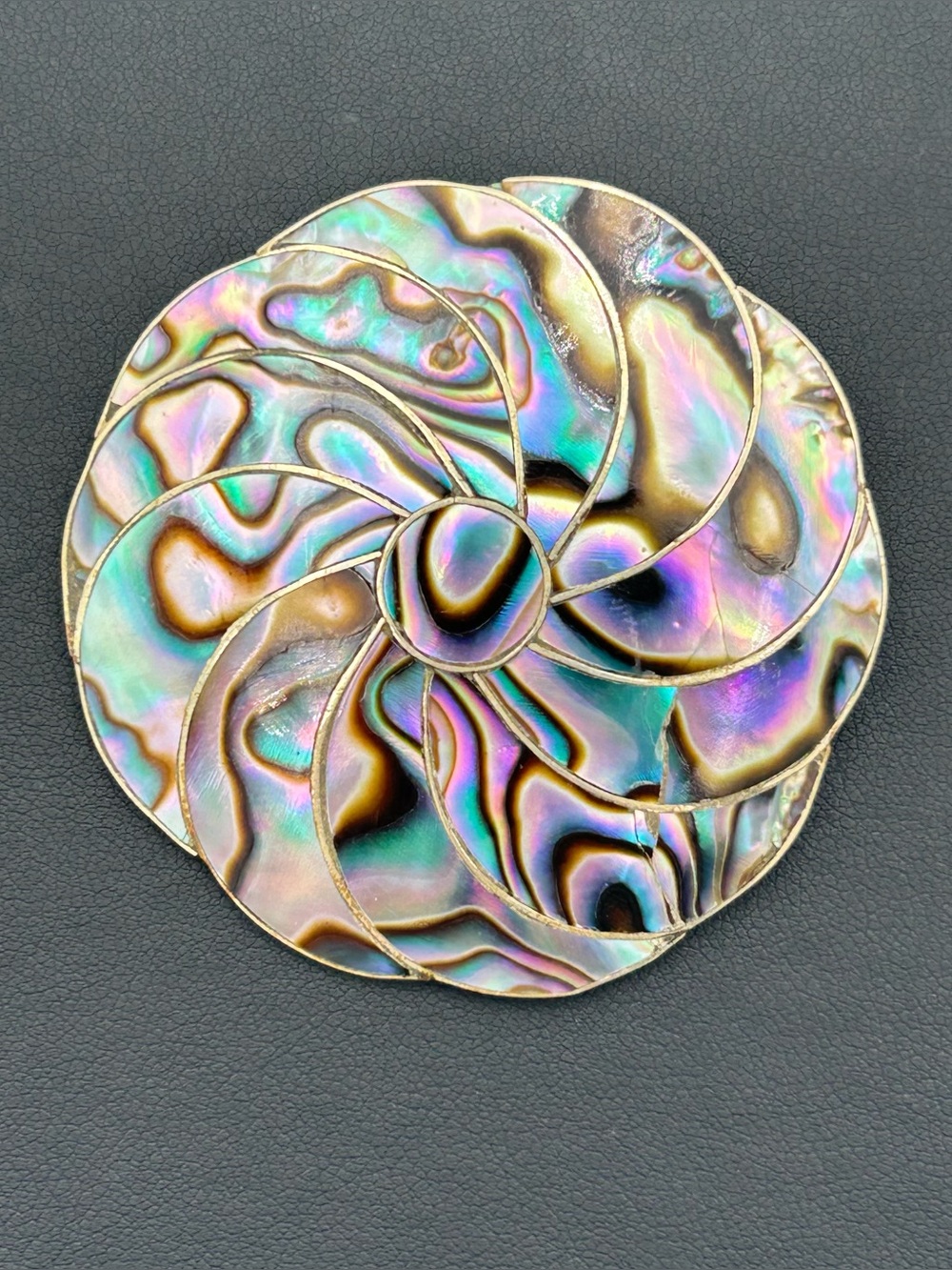 Vintage Pinwheel Abalone Shell Floral Brooch